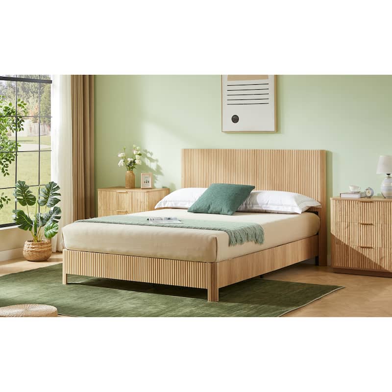 Queen Size Wooden corrugated curved lines, No Box Spring Needed
