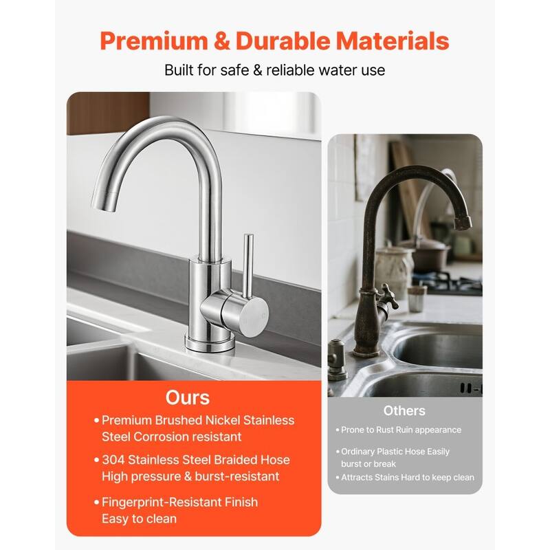 Silver Stainless Steel Kitchen Faucet with 360 Rotating High-Arc Spout - 7.20 x 1.97 x 11.61 inch