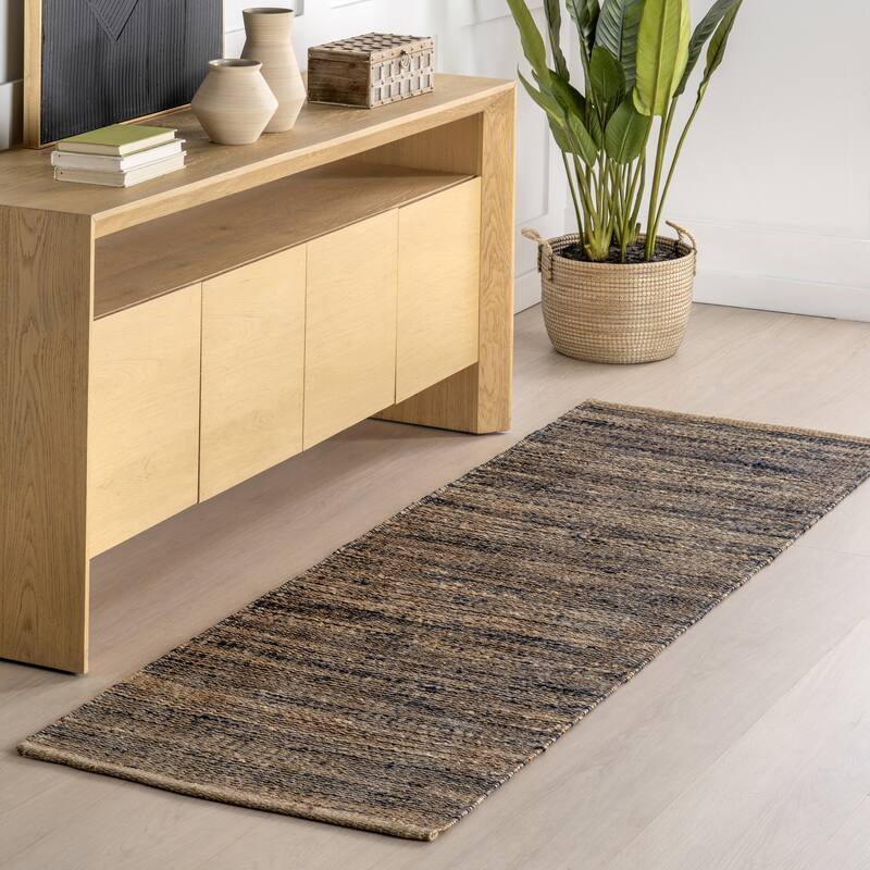 Home Conservatory Striped Handwoven Jute Area Rug - 2'6" x 8' Runner - Blue - Runner