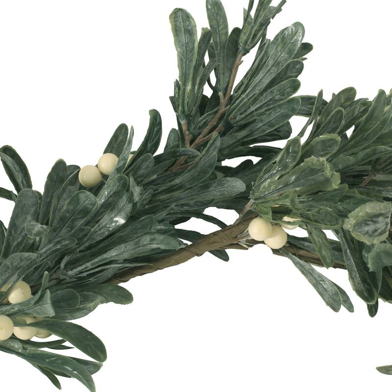 Decorative Garland, White Snowberries w Frosted Green Leaves 55 Inch