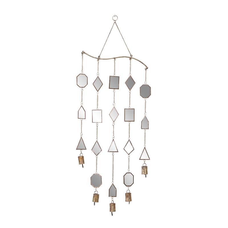 Metal Geometric Windchime with Glass Mirrors and Bells - Brown - Roche River Decor - Brown