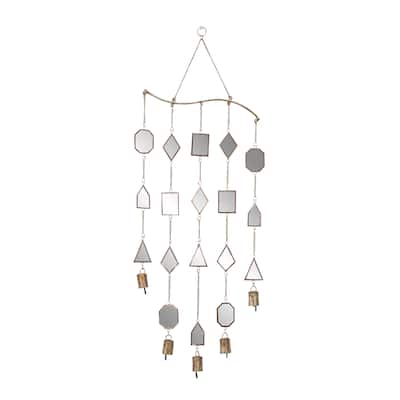 Metal Geometric Windchime with Glass Mirrors and Bells - Brown - Roche River Decor