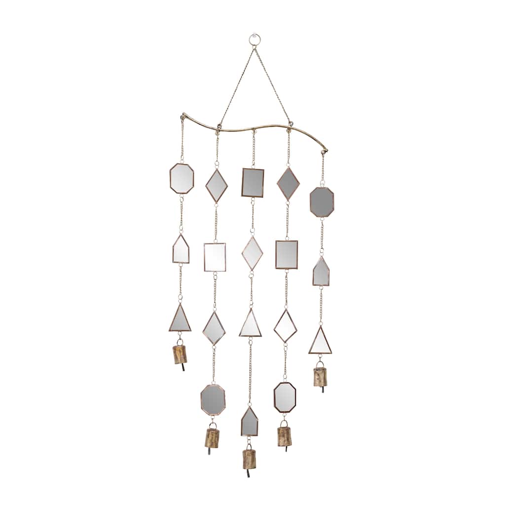 Metal Geometric Windchime with Glass Mirrors and Bells - Brown - Roche River Decor