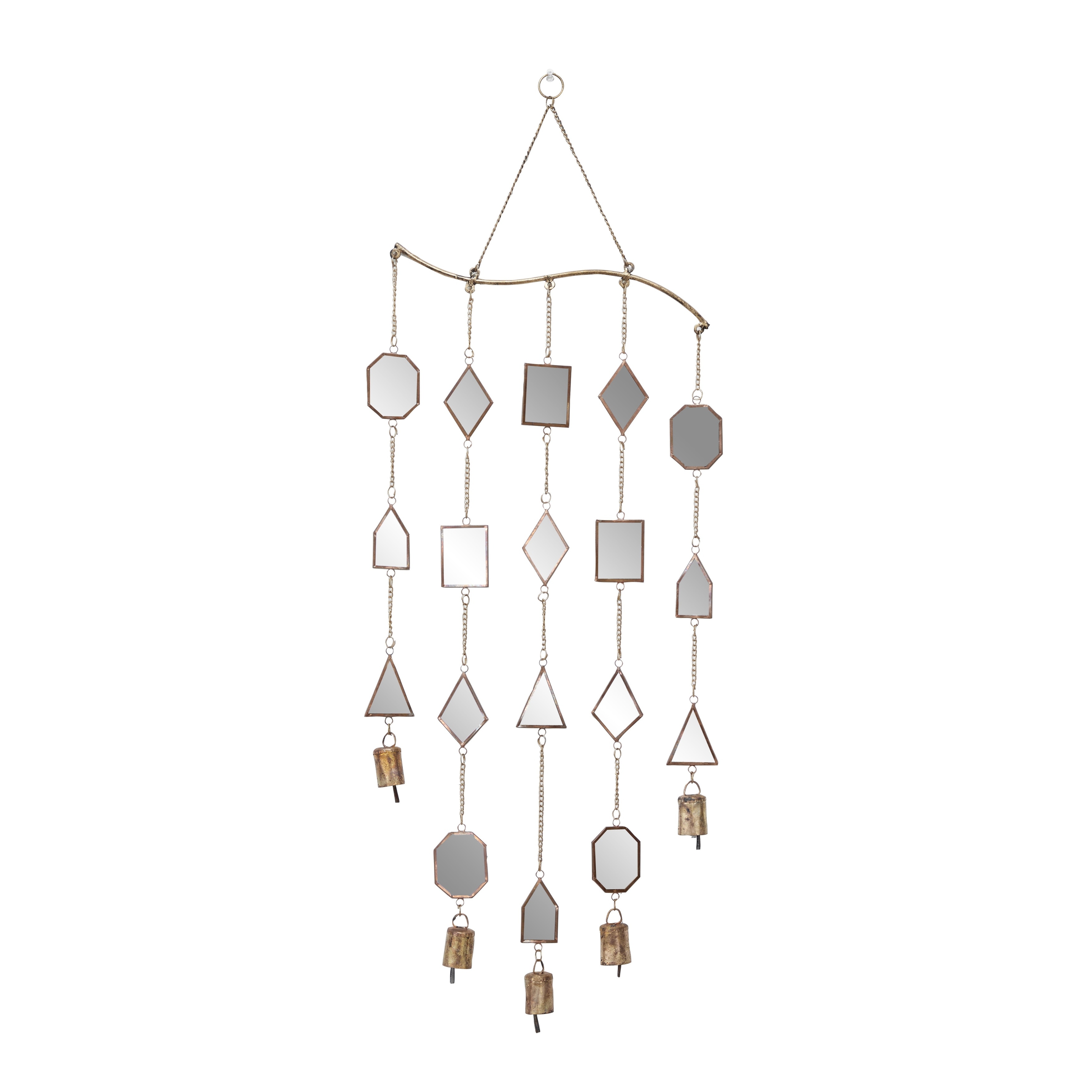 Metal Geometric Windchime with Glass Mirrors and Bells - Brown - Roche River Decor