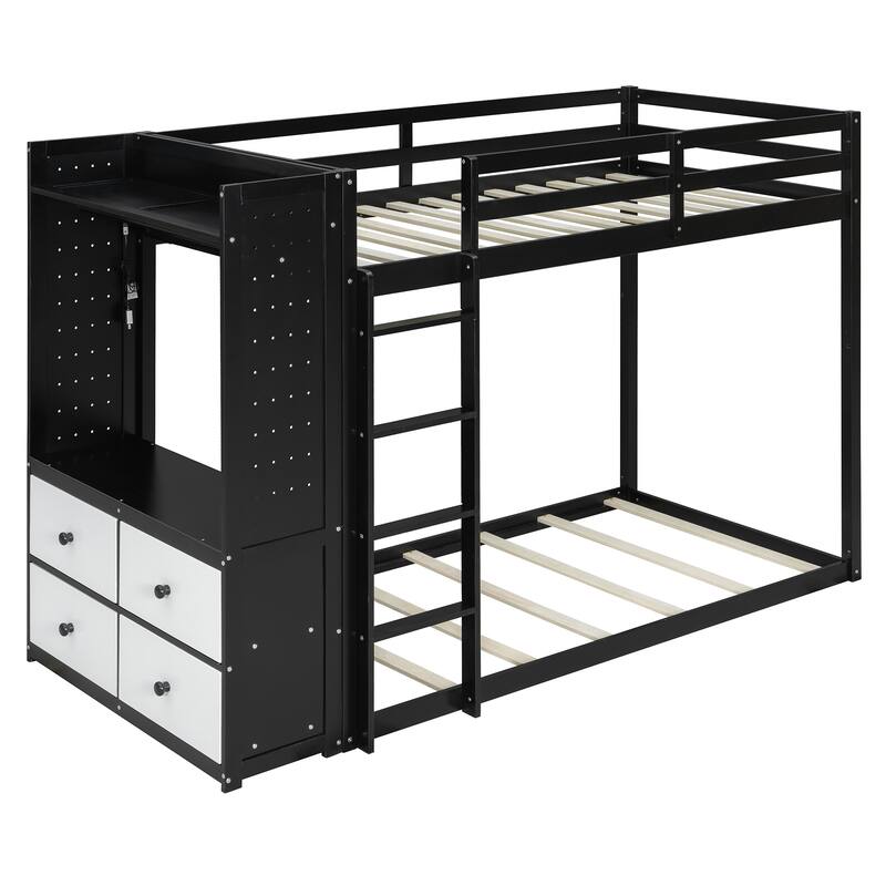 Twin Bunk Bed with Storage, Shelves, and LED Light Strip by Harper&Bright Designs
