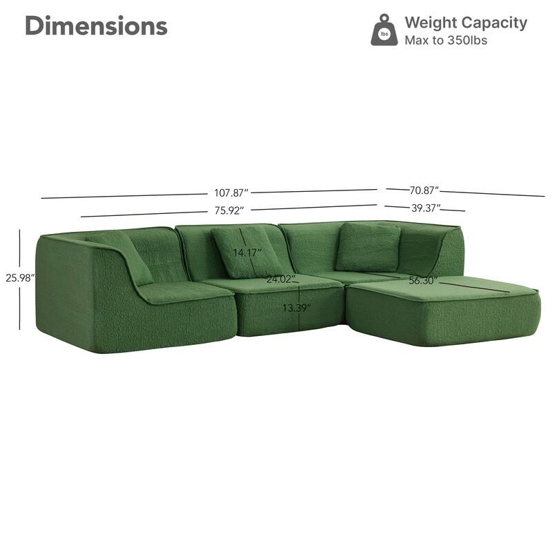 Spruce & Spring Compressed Modular Sectional Boneless Sofa for Living Room
