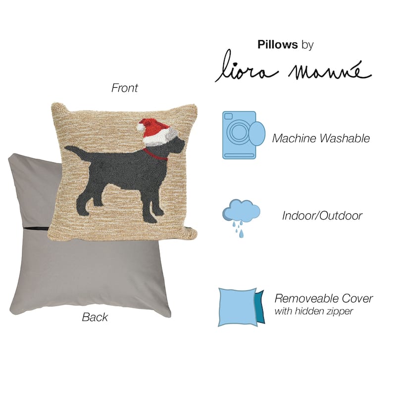 Liora Manne Frontporch Christmas Dog Indoor/Outdoor Pillow Neutral 18" Square
