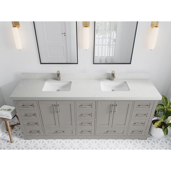 Epic 84 in. W x 22 in. D x 34 in. H Double Bathroom Vanity in White with White Quartz Top with White Sinks