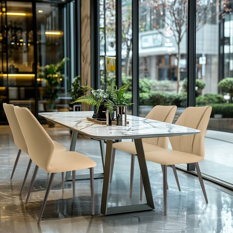 Dining Chairs Set of 2, Modern Kitchen Dining Room Chairs, Upholstered Faux Leather Cushion Seat and Sturdy Metal Legs