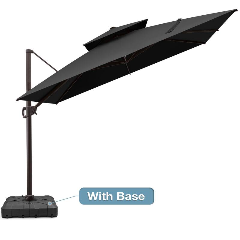 VredHom 11 FT Square Outdoor Patio Double Top Cantilever Umbrella with Wheel Base Stand - BLACK