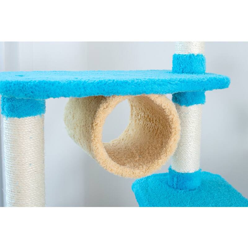 Real Wood Cat Climber, Cat Jungle Tree With Platforms, Skyblue