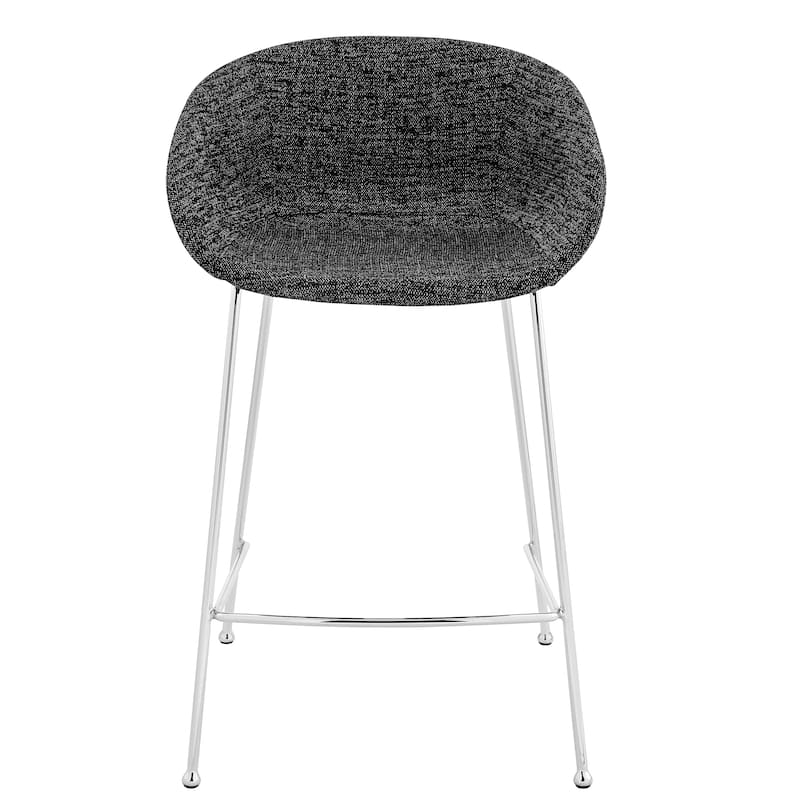 Zach Counter Stool with Black Fabric and Chromed Steel Legs - Set of 2 - Black - Counter Height - 23-28 in.