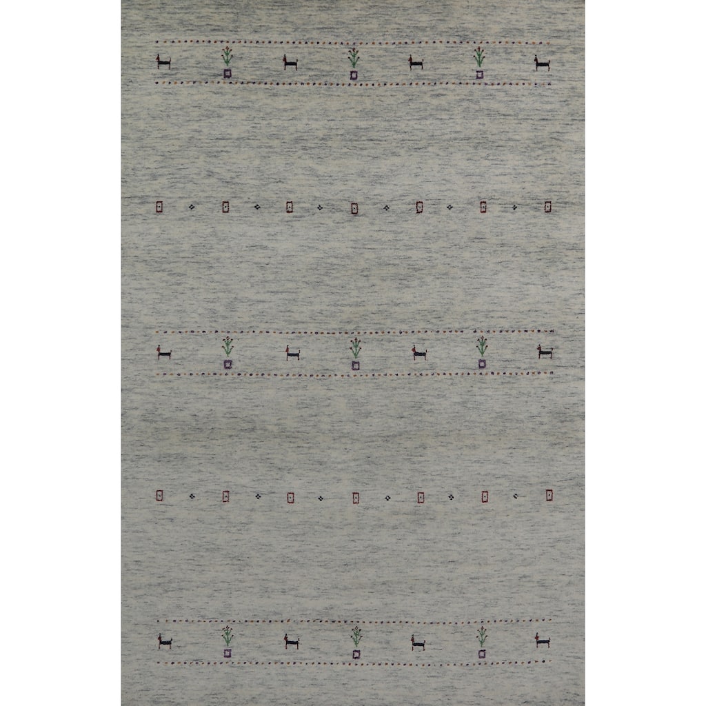 Hand Knotted Oriental 100% Wool Carpet Tribal Animal Pictorial Beige & Ivories Gabbeh Area Rug - 7' 11'' X 5' 2''