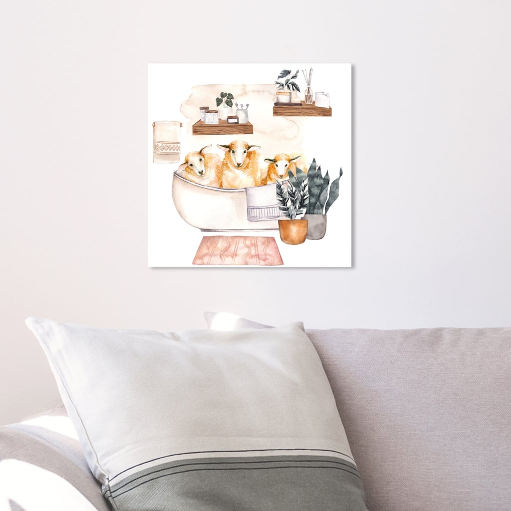 Oliver Gal 'Sheep Bath' Animals White Wall Art Canvas Print