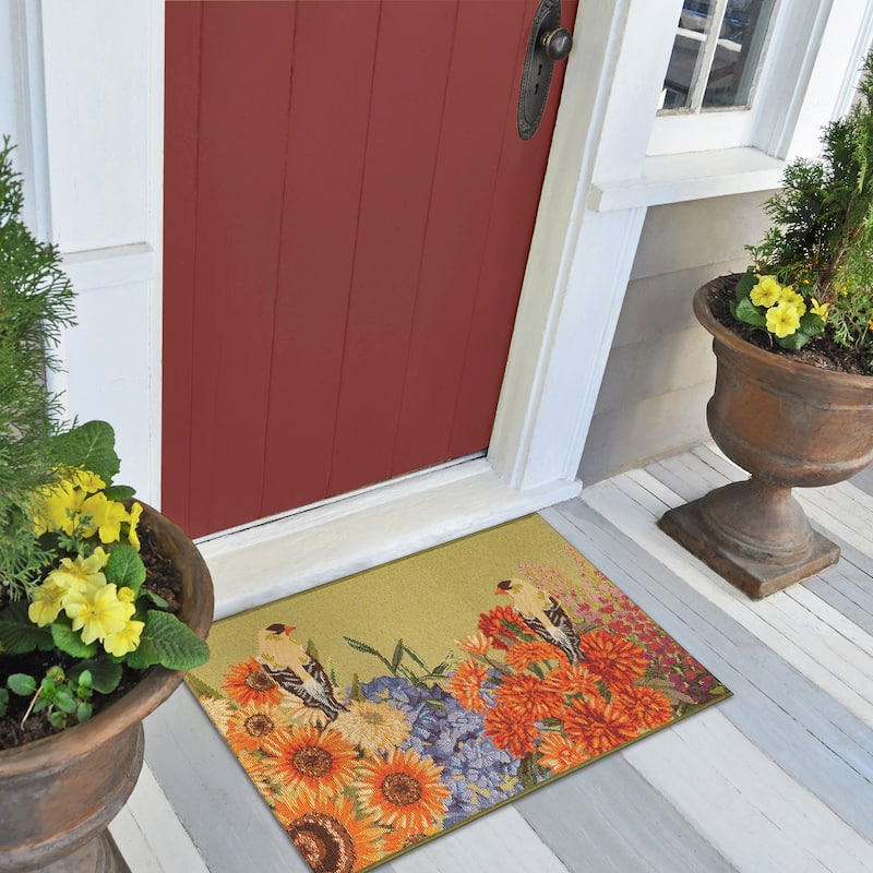 Liora Manne Esencia Garden Birds Indoor/Outdoor Mat - 2' x 2'10" - Green