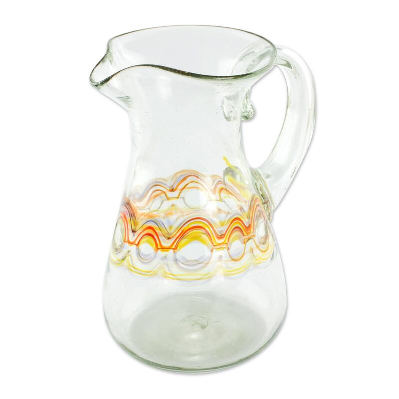 NOVICA Handmade Orange Reef Blown Glass Pitcher (Guatemala) - 7.75" H x 6" W x 4.9" D