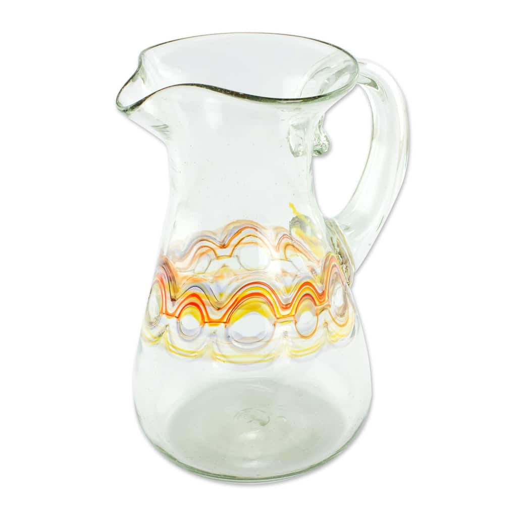 NOVICA Handmade Orange Reef Blown Glass Pitcher (Guatemala) - 7.75" H x 6" W x 4.9" D