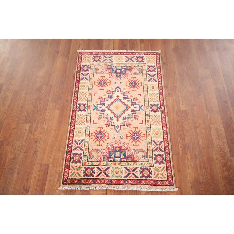 Kazak Accent Rug Hand-Knotted Traditional / Geometric Wool Carpet - 2'0" x 3'2"