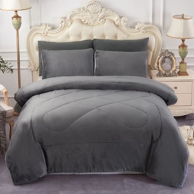 3 Piece Sherpa Plush Micro Suede Comforter Set