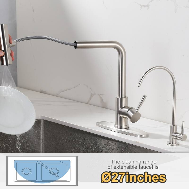 WOWOW Modern-Style Three-Function Pull-Down Kitchen Faucet with Filter Faucet