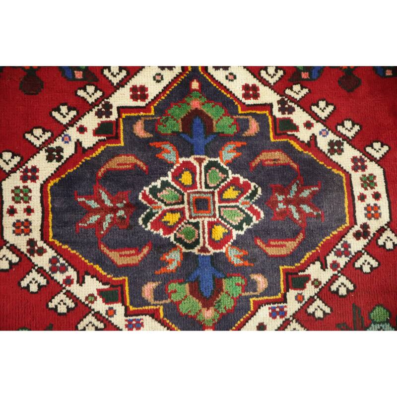 Hand Knotted Oriental 100% Wool Carpet Traditional Geometric Red Shiraz Area Rug - 5' 0'' X 3' 1''