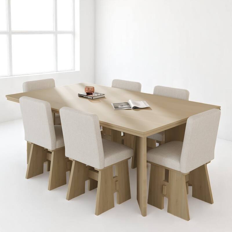 7-Piece Dining Table Set with Solid Wood Frame, Padded Chairs, and Space-Saving Layout
