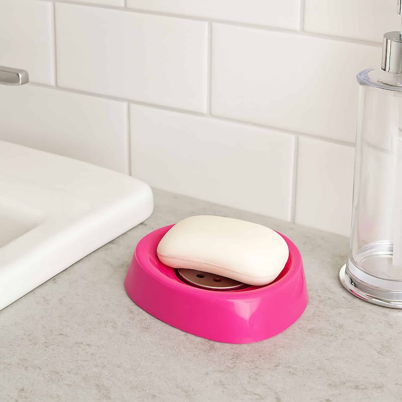 Soap Dish Cup Holder Drain Plug Design - 5 L x 5 W x 1 H - Pink