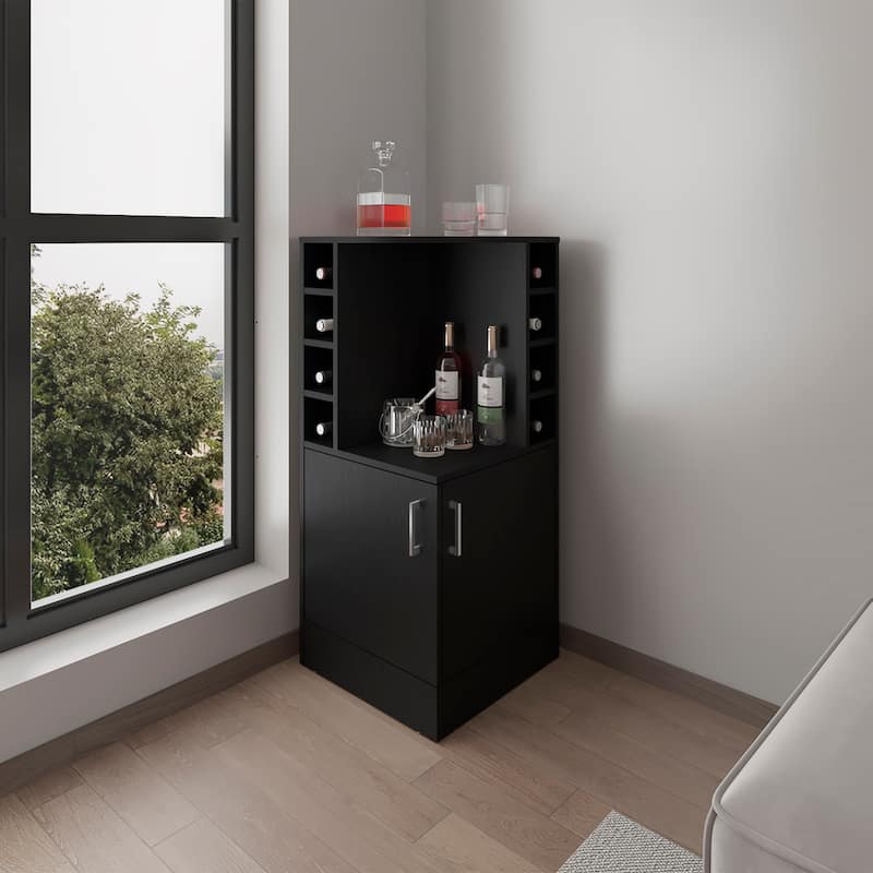 Bar Cabinet, 2 Doors, 8 Wine Bottle Compartments - Black