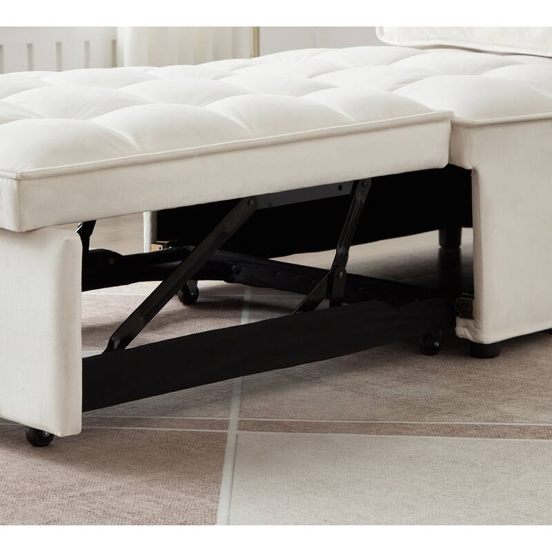 Velvet Convertible Chair Bed with Removable Back and Recliner Function