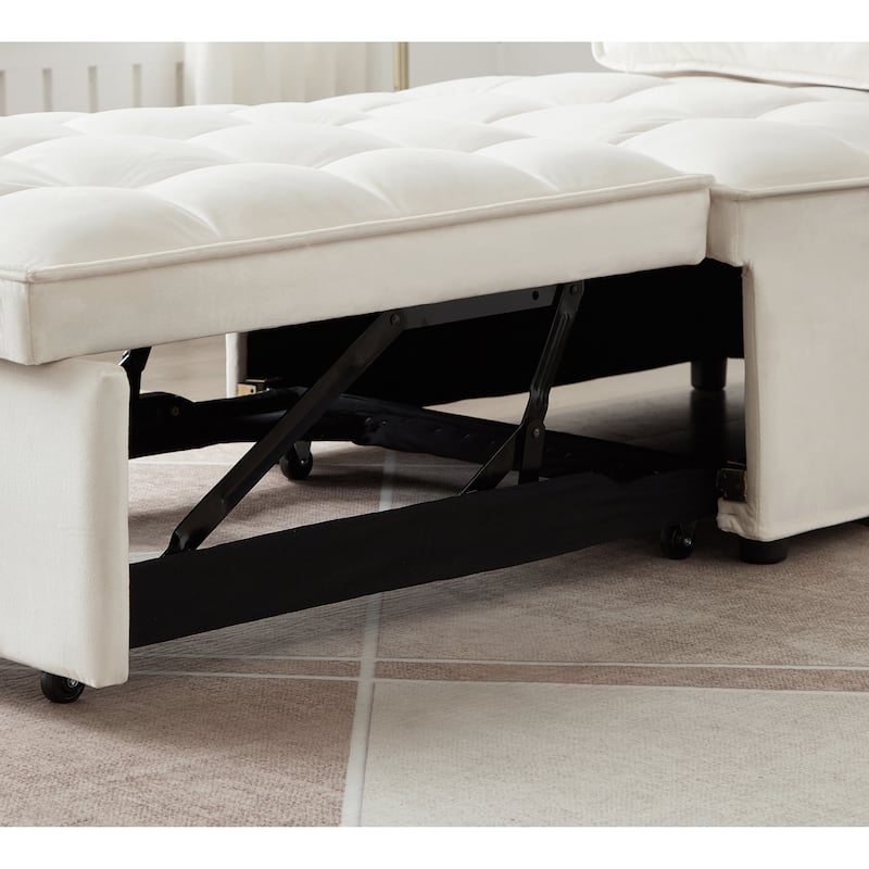 White Velvet Convertible Single Sofa Bed for Office & Living Room