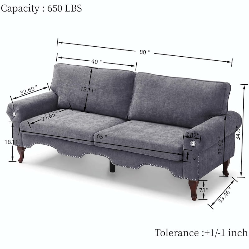 Linen Loveseat - Tufted Chesterfield Sofa