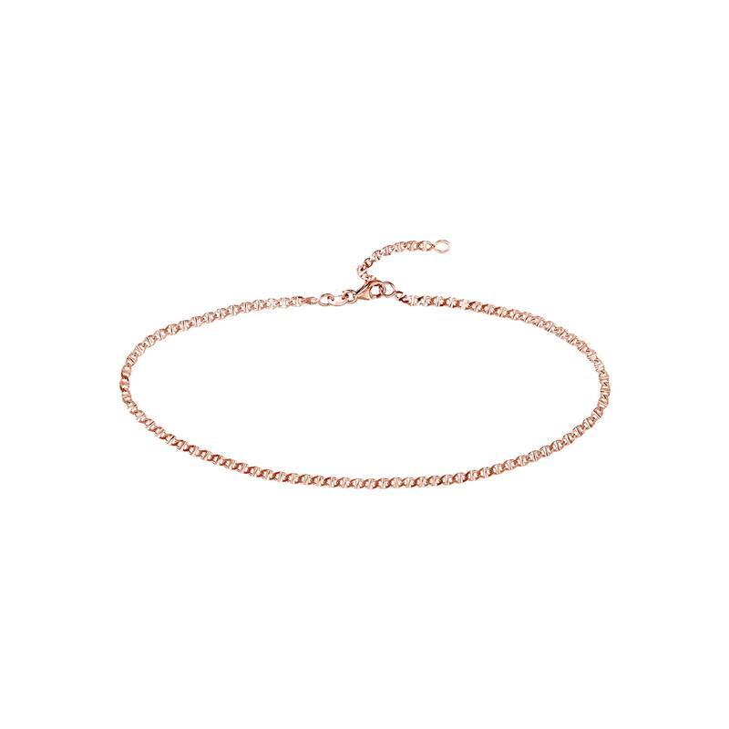 Curata 14k White, Rose or Yellow Gold 10" 2.2mm Flat Mariner Chain Anklet for Women - Rose