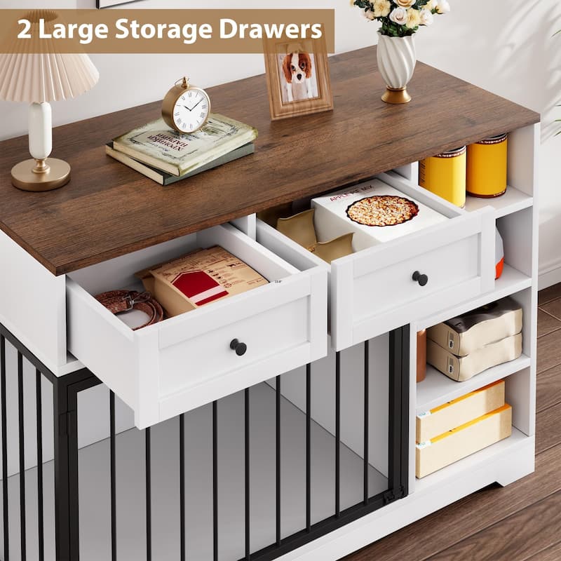 Dog Crate Furniture with Drawers, Shelves, End Table Design