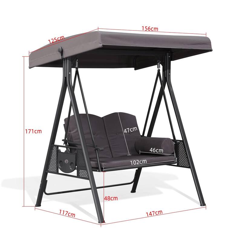 PURPLE LEAF 2-seat Outdoor Porch Swing with Adjustable Tilt Canopy and Stand
