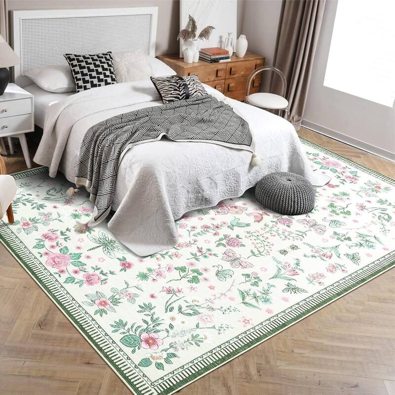 Modern Floral Machine Washable Indoor Waterproof Area Rug for Bedroom, Living Room, Pink - 2' x 3' - Pink 10*13ft