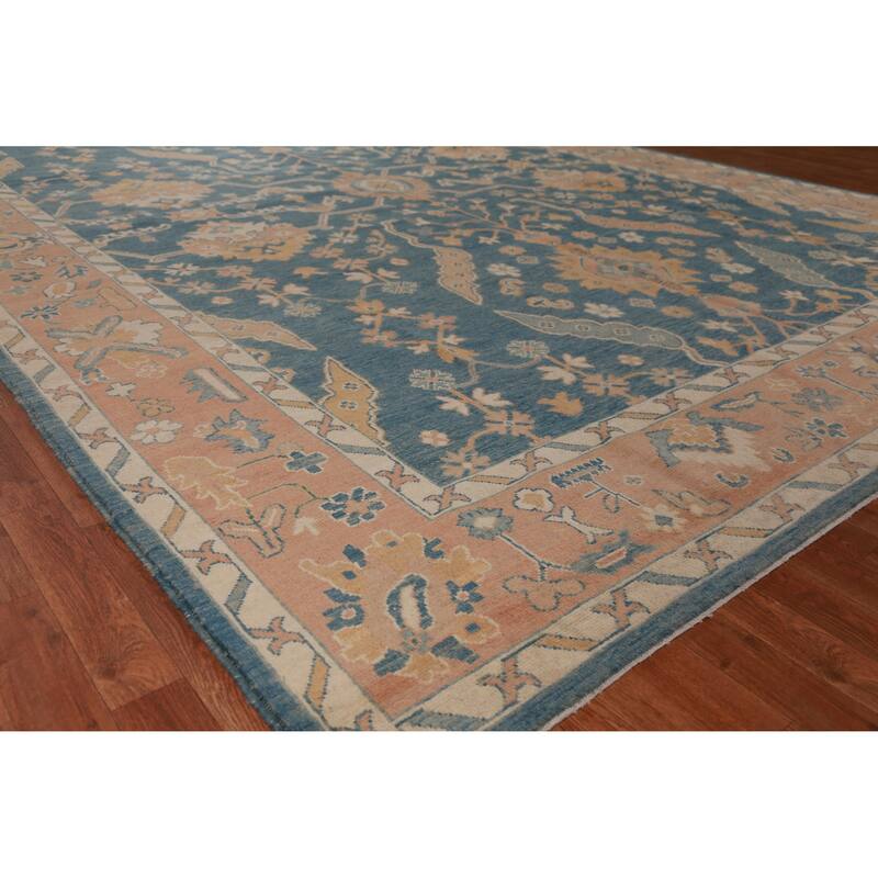 Hand Knotted Oriental 100% Wool Carpet Transitional All-Over Navy Blue & Blues Oushak Area Rug - 13' 10'' X 10' 1''