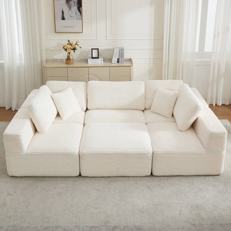 Modular Sectional Sofa Corduroy Fabric Upholstery Armless Chair