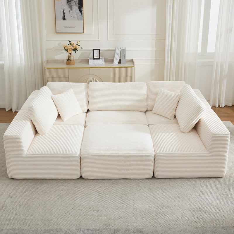 Modular Sectional Ottoman Corduroy Rectangle Footstool