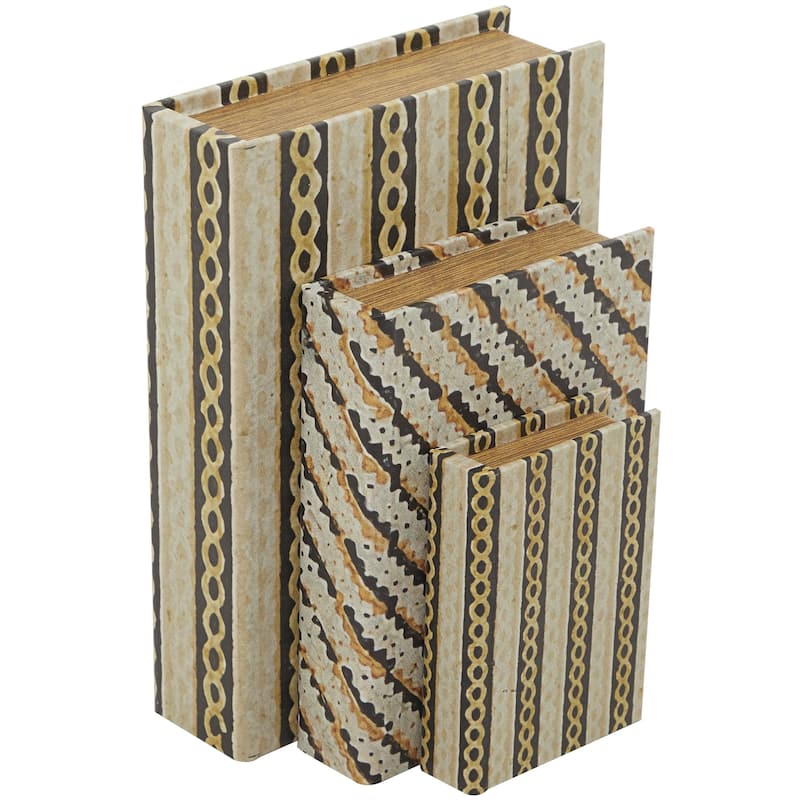 Faux Storage Book Decorative Box - Set of 3 Dark Brown, Gray, Cream, Beige, Multi Colored, Blue, White - Roche River Decor
