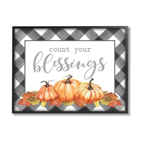 Stupell Industries Count Your Blessings Autumn Sentiment Tartan Pumpkin Pattern Framed Wall Art - Orange