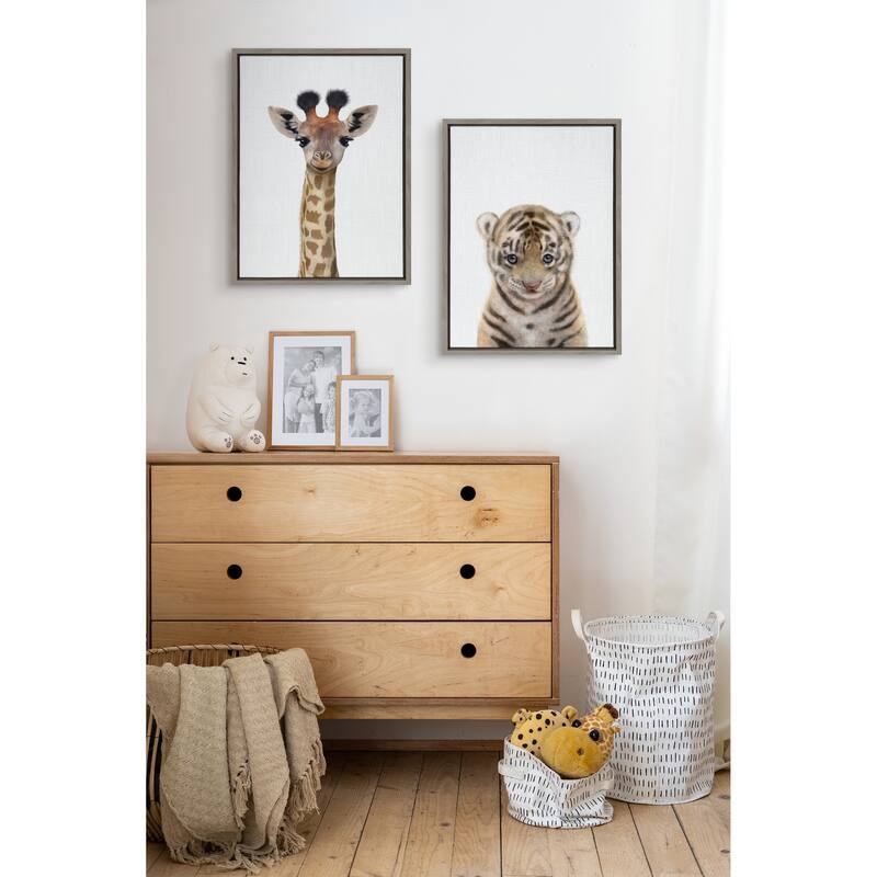 Kate and Laurel Sylvie Baby Giraffe Color Framed Canvas by Simon Te
