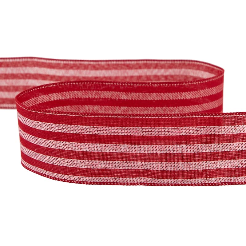 Red and White Striped Wired Craft Christmas Ribbon 2.5" x 10 Yards