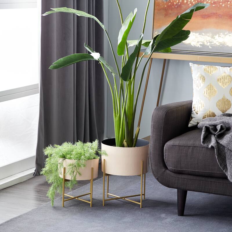 Iron Contemporary Planter (Set of 2) - S/2 12", 16"H - Peach