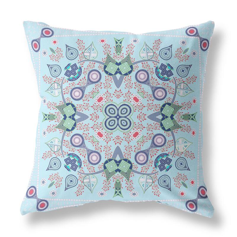 HomeRoots 18" x 18" Light Blue Blown Seam Paisley Indoor Outdoor Throw Pillow - 18.00' X '5.00' X '18.00