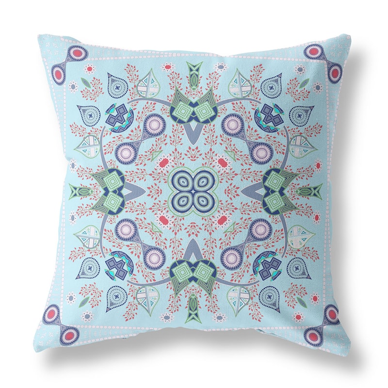 HomeRoots 26" x 26" Light Blue Blown Seam Paisley Indoor Outdoor Throw Pillow - 26.00' X '5.00' X '26.00