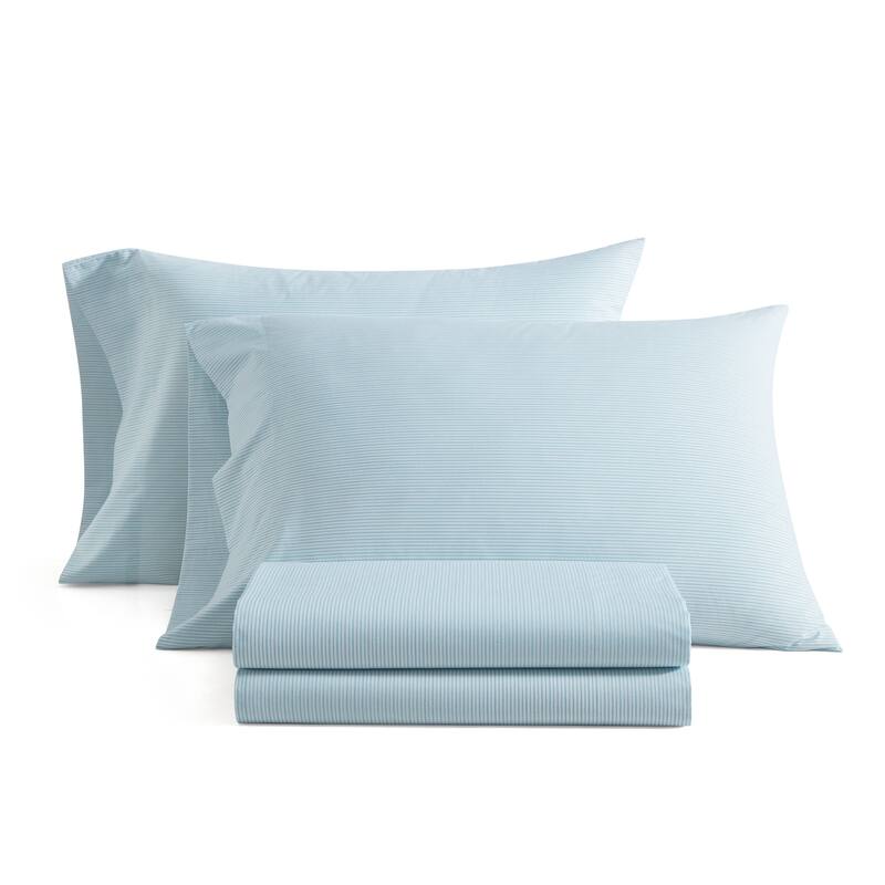 Martha Stewart Printed Cotton Percale Sheet Set - Stripe Blue - Full