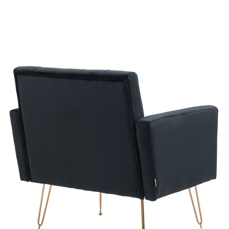 Velvet Upholstered Armchair Single Sofa Modern Tufted Reading Chairs Gold Metal Leg Wingback Chairs for Living Room Bedroom