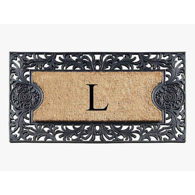A1HC Floral Border Rubber and Coir Large Outdoor Durable Monogrammed Doormat, Black - 23" X 38"