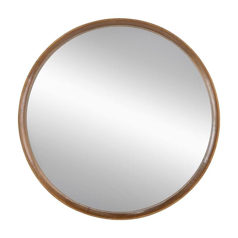 HomeRoots 32" Brown Round Wood Framed Accent Mirror - 31.5' X '31.5' X '3