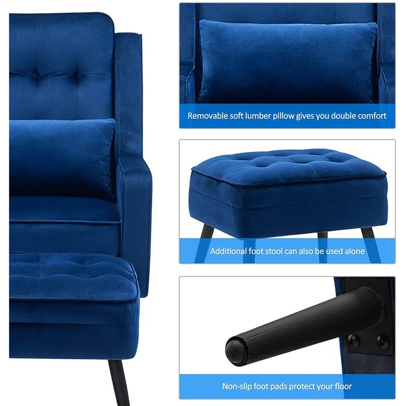 MCombo Modern Accent Club Chair with Ottoman, Velvet Upholstered Armchair with Lumbar Pillow 4278